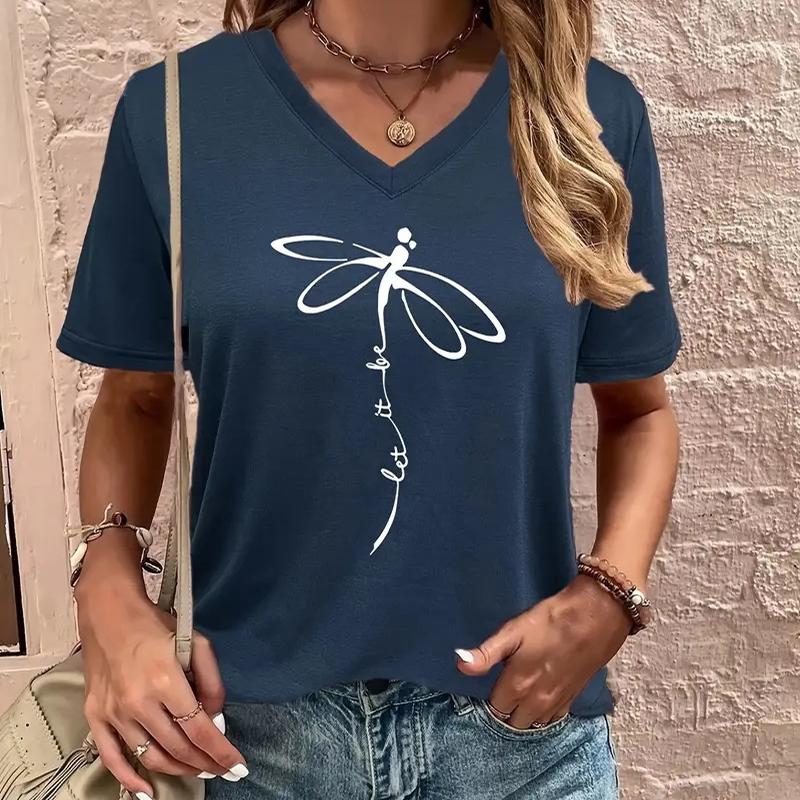 

Блузки с рисунком стрекозы, футболки с коротким рукавом и V-образным вырезом, повседневные 8XL