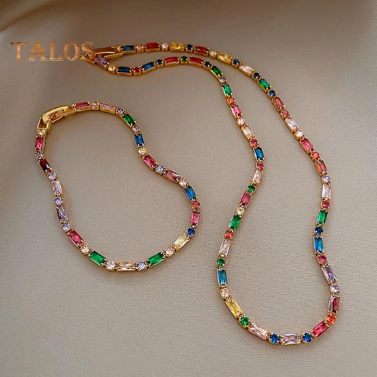 Retro Style Necklace Bracelet Colorful Cubic Zirconia Choker Necklace Women Bracelet Wedding Party Formal Jewelry