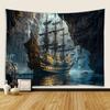 2D Spukiges Piratenschiff Wandteppich Verfluchtes Galeon in Höhle Party Hintergrund