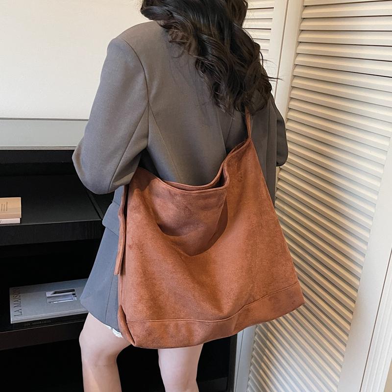 Minimalist Tote Bag for Women Fashion Shoulder Bag with Soft Suede Texture Large Capacity