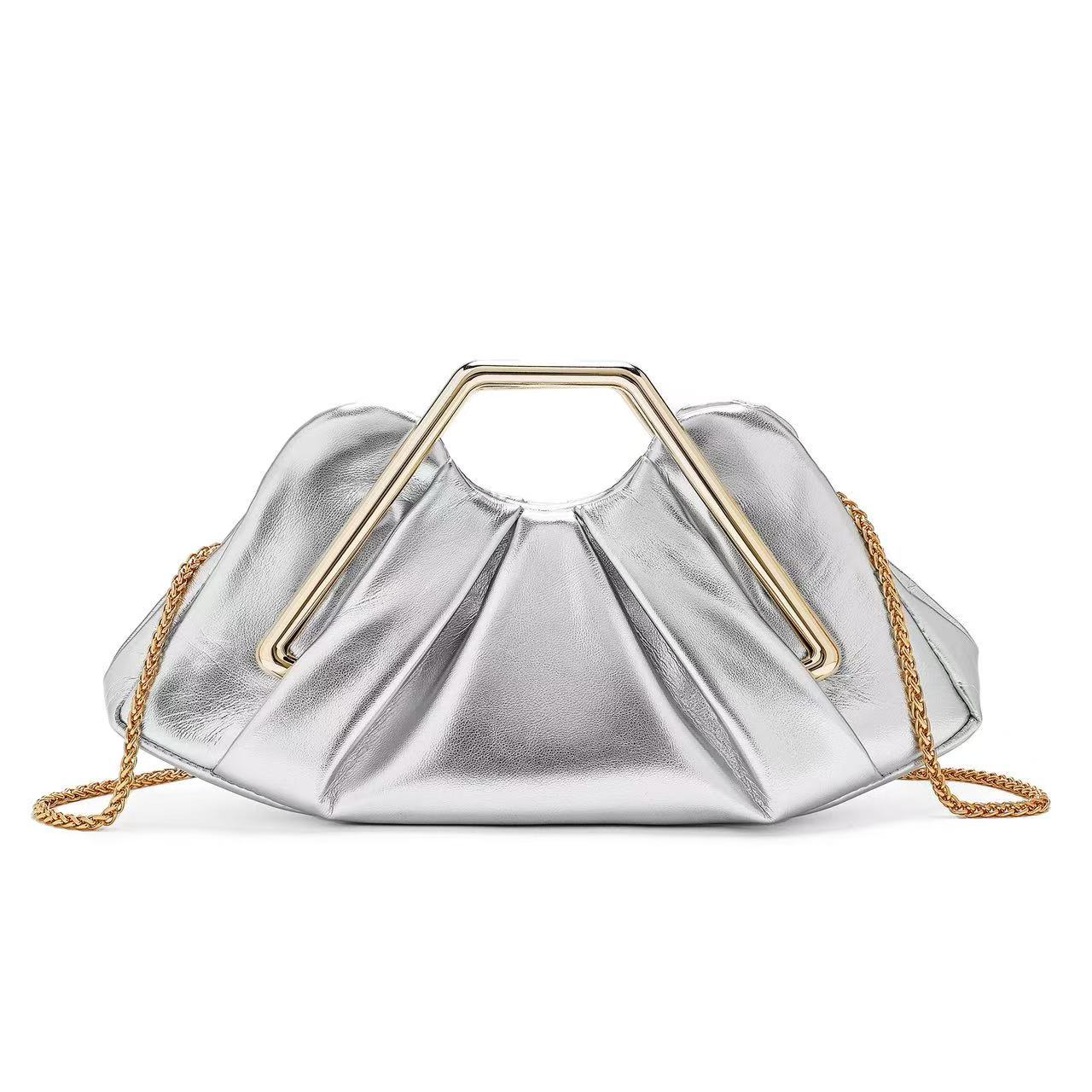 Elegante Avond Wolk Clutch Tas, Textuur Geplooide Onderarm Schouder Crossbody Handtas ZS46-1748 zilver