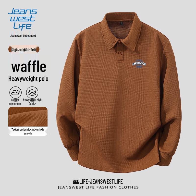 Jeanswest Men s Waffle Knit Long-Sleeve Polo Shirt M