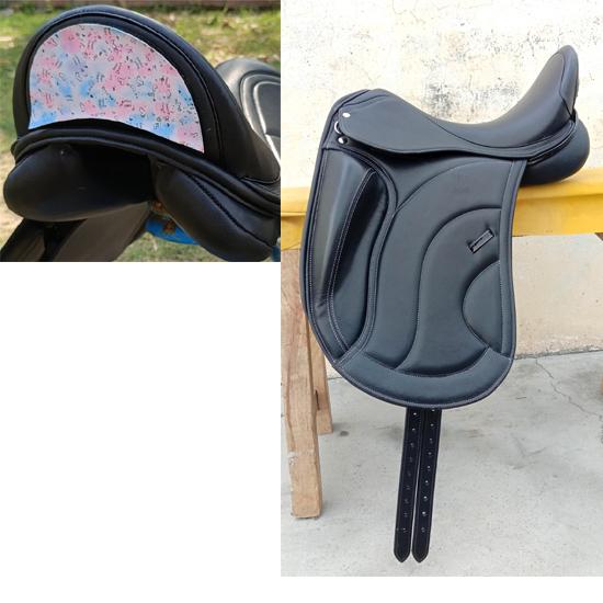 Leather Dressage Monoflap Saddle with Changeable Gullets – Elegant Cantle Design 16 Inch чёрный