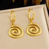 Gold Plated Stainless Steel Spiral Drop Hoop Earrings for Women