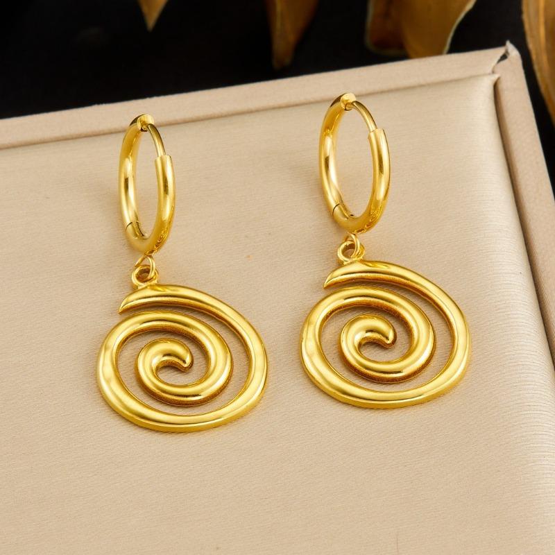 Gold Plated Stainless Steel Spiral Drop Hoop Earrings for Women золотой
