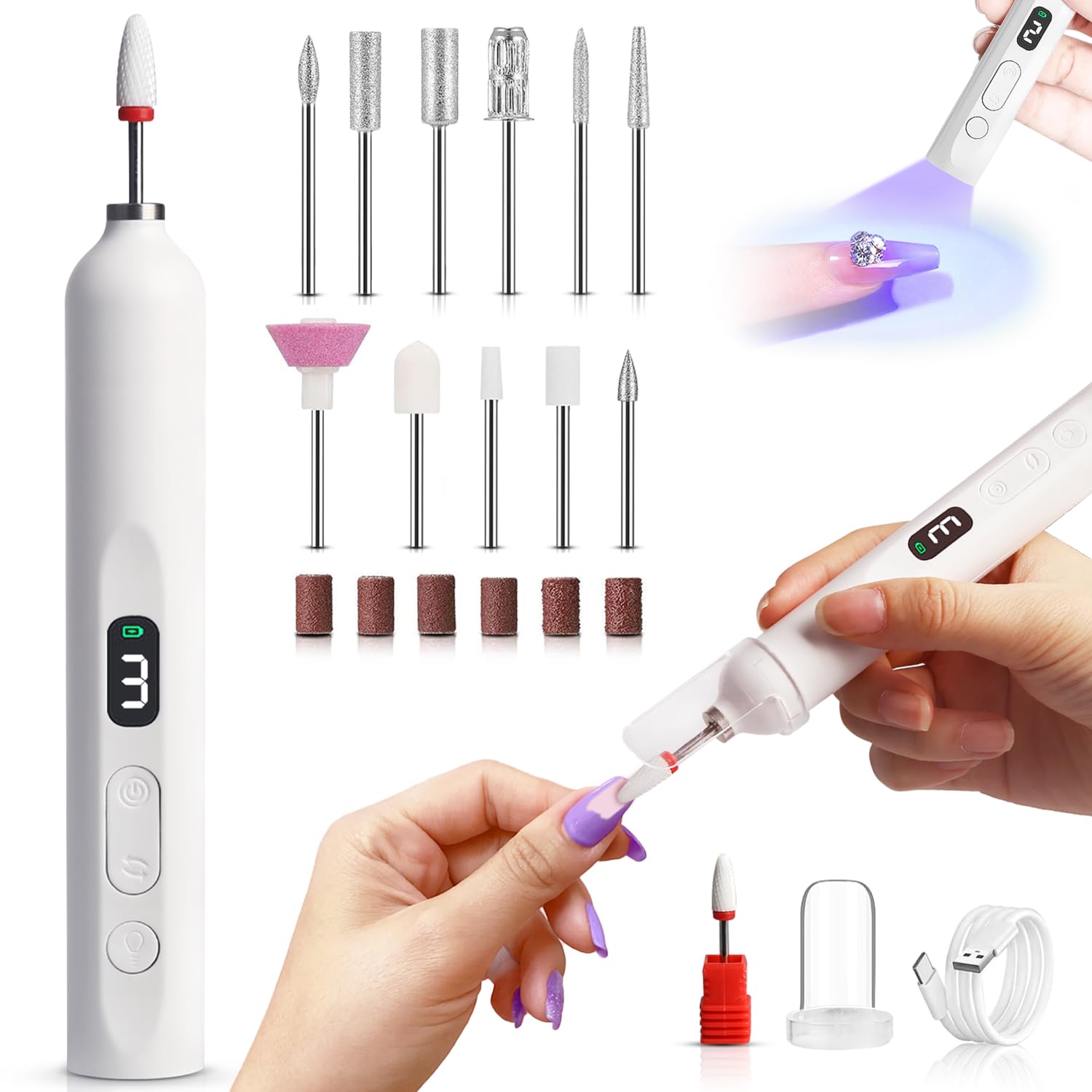 

Машинка для ногтей Новый лак для ногтей и ногти Два в одной Электрическая машинка для ногтей для гелевых ногтей Гелевые ногти Три скорости USB LED Низкая Вперед и Назад Ноготь Ноготь Кутикула