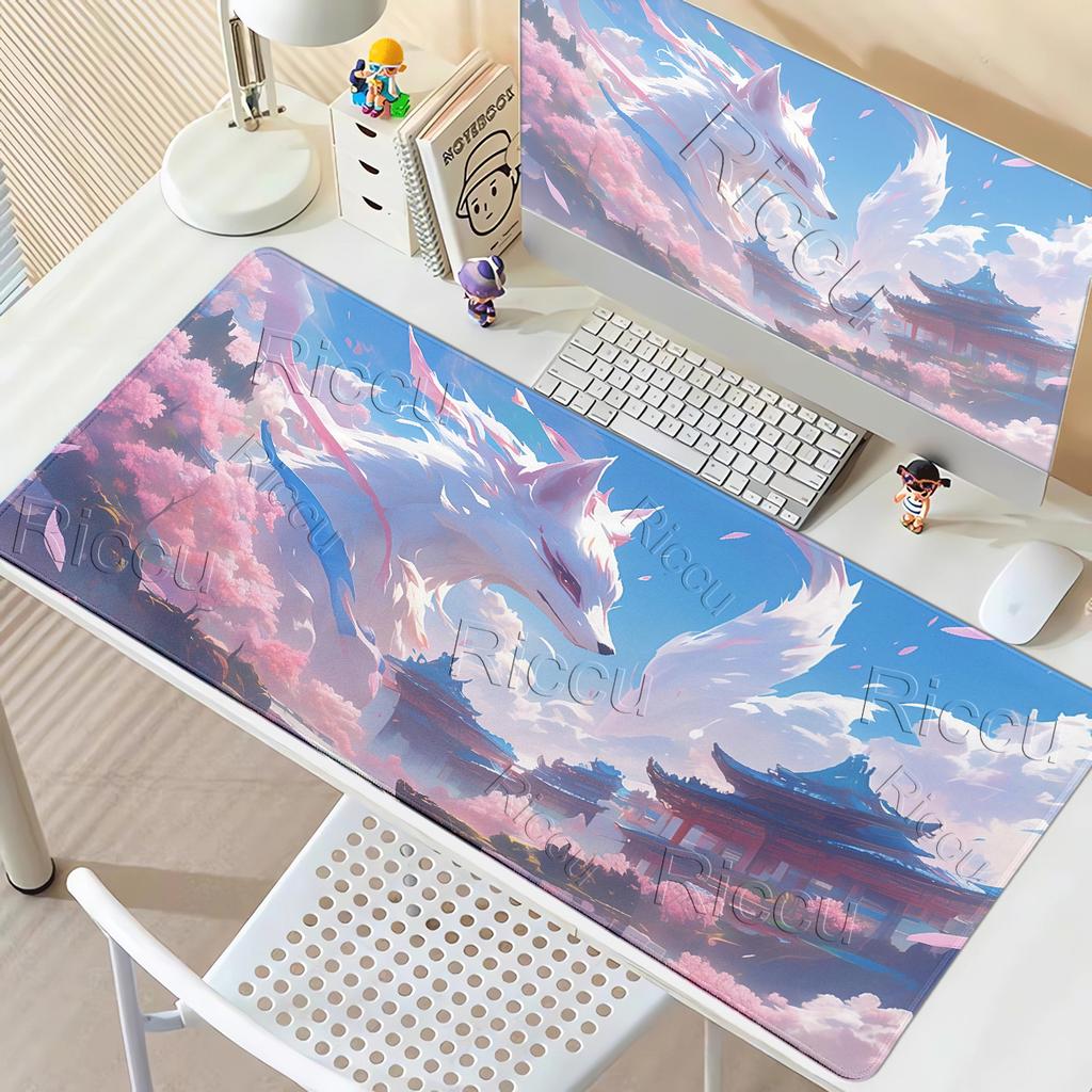 Rosa Fuchs Mauspade Anime Mythischer Stil Mauspade Natürlicher Gummi Gaming Tischunterlage Erweitert Rutschfest Büro Computer Maus Schreibtischunterlage