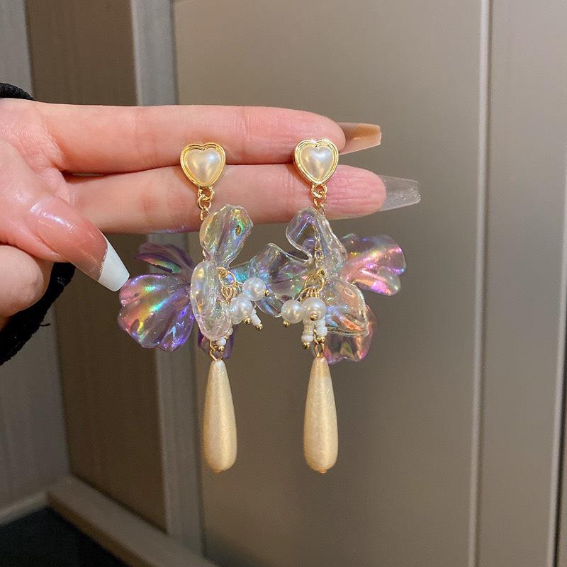 French Retro Luxury Silver Pearl Tassel Stud Earrings - Elegant and Versatile for Women