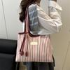 Autumn/Winter 2026 Literary Girl Striped Tote Bag - Large Capacity, Trendy Commuter Essential