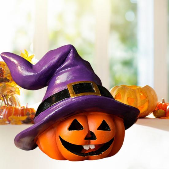 Indoor Outdoor Halloween Pumpkin Ornament Witch Hat Design Retro Cute Pumpkin Figurine Table Festival Decoration