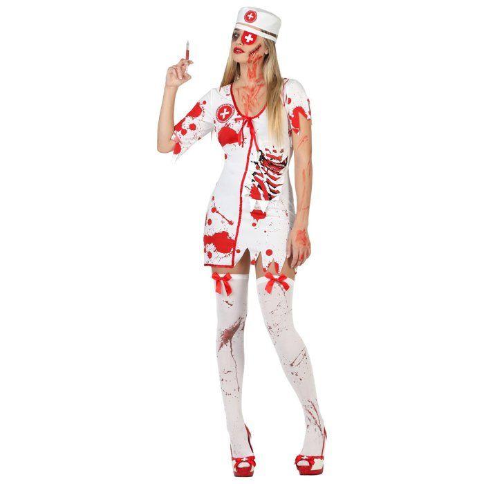 Déguisement Infirmière Ensanglantée Femme Halloween - Marque - Modèle - Femme - Blanc - Bleu