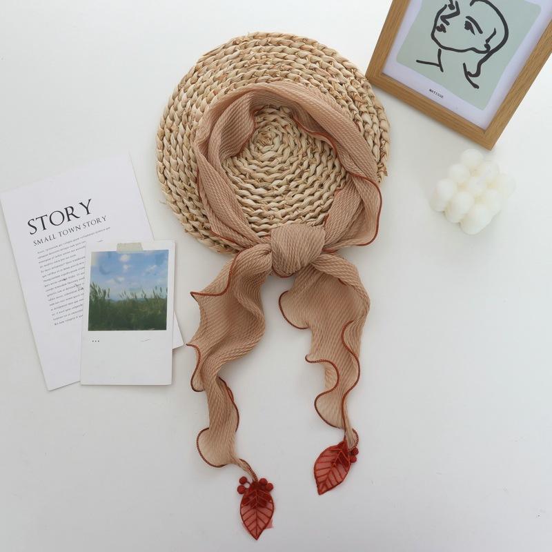 Contrast Color Small Scarf Women's Thin Elegant Silk Scarf Artistic Leaf Pendant Gentle Scarf Diamond Neckerchief Headband