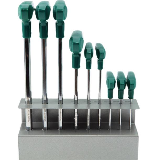 SATA 9-Piece Hex Key Set: T-Handle Ball End 09117 & Flat End L-Handle 09118, Sizes 1.5-10mm.