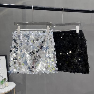 Saia Bodycon Brilhante com Lantejoulas Estilo Coreano - Roupa de Festa para Festival de Música de Verão para Mulheres