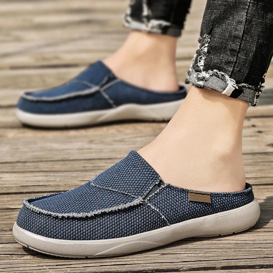 New Casual Loafers Mens Shoes Outdoor Walking Canvas Shoes Man Slippers Korean Trend Baotou Mules Drag Slides Shoes for Men