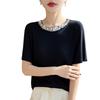 Spring and Summer Heavyweight Sequin Solid Color Base Shirt T-Shirt New Round Neck Knitted Shirt Short Sleeve Women's