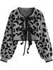 Damen Leopardenmuster Strickjacke mit Bindung vorne, Langarm Lässiger Kurzer Pullover