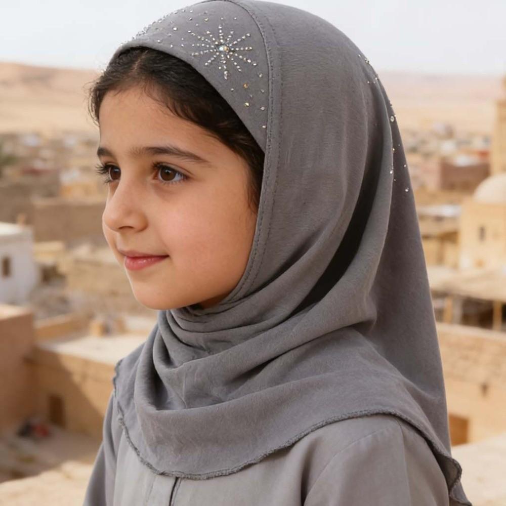 Vorgefertigtes Design Mädchen Strass-Kopftuch Atmungsaktiv Ethnischer Stil Turban Kleinkind Gebetskleidung