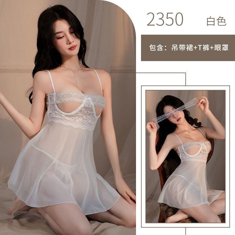 Sexy Mesh See-through Lace Erotic Underwear Hollow Breast Suspender Free Open Gear Uniform