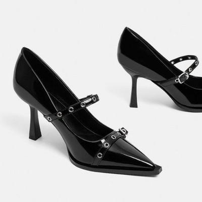 Moda Damskie Buty 2025 Modne Paskowe Damskie Wysokie Obcasy Nowa Metalowa Dekoracja Biuro i Kariera Seksowne Szpilki z Ostrym Czubkiem Kobiety