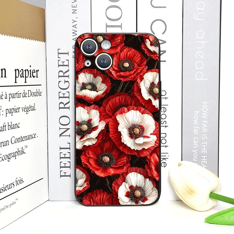 Retro Poppy Flower Bloom Hot Red Printed Phone Case for iPhone 17 16 12 11 14 Plus 13 14 15 Pro Max Mini X XS Floral Soft Cover