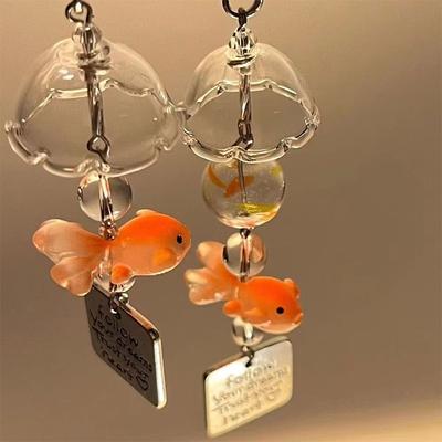 Transparent Keychain Cute Goldfish Wind Chime Pendant Keyring Mobile Phone Lanyard Bag Decorative Chain Kawaii Home Decorations