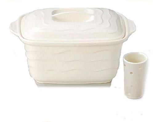 White pickle bowl with drainer, made in Japan, refrigerator safe