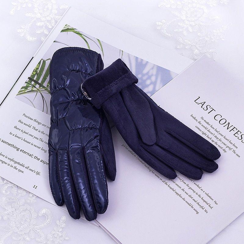 Winter Thickened Ladies Down Cotton Warm Riding Touch Screen Gloves