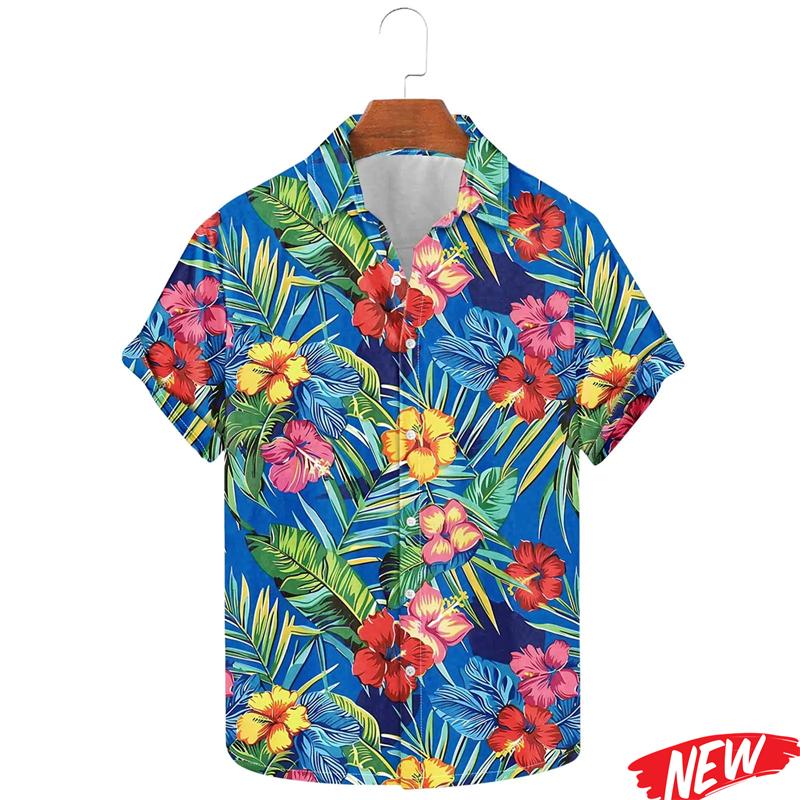 Hawaiian Flower Leaf Graphic Shirts For Men Cool 3d Printing Plants Lapel Shirt Tops Beach Short Sleeve Aloha vacation Shirts S