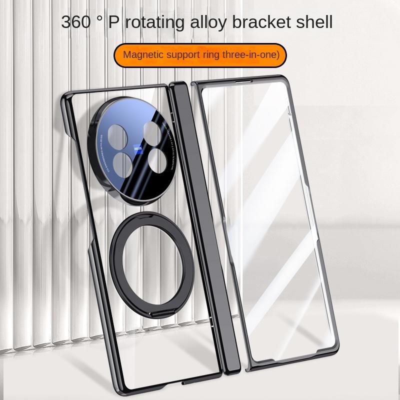 For VIVO X Fold 5 360° Swivel Alloy Bracket Magnetic & Bracket & Ring 3-in-1 Tempered Glass Film Anti-Drop Phone Case