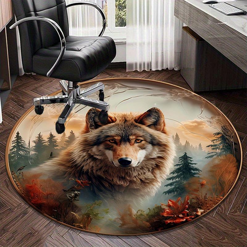 Wolf im Wald runder Teppich Stuhlpolster Runder Eingangsteppich, Weiche runde Teppiche für Wohnzimmer, Schlafzimmer, Kreis Teppich Dekor Geschenke
