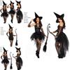 Women Sorceress Costume Halloween Sleeveless V Neck Bubble Witch Cosplay Dress
