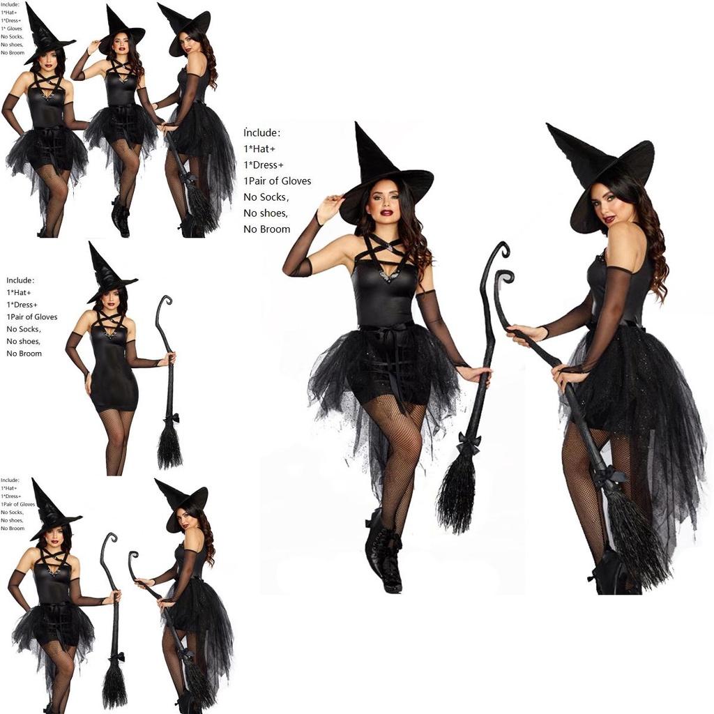 Women Sorceress Costume Halloween Sleeveless V Neck Bubble Witch Cosplay Dress