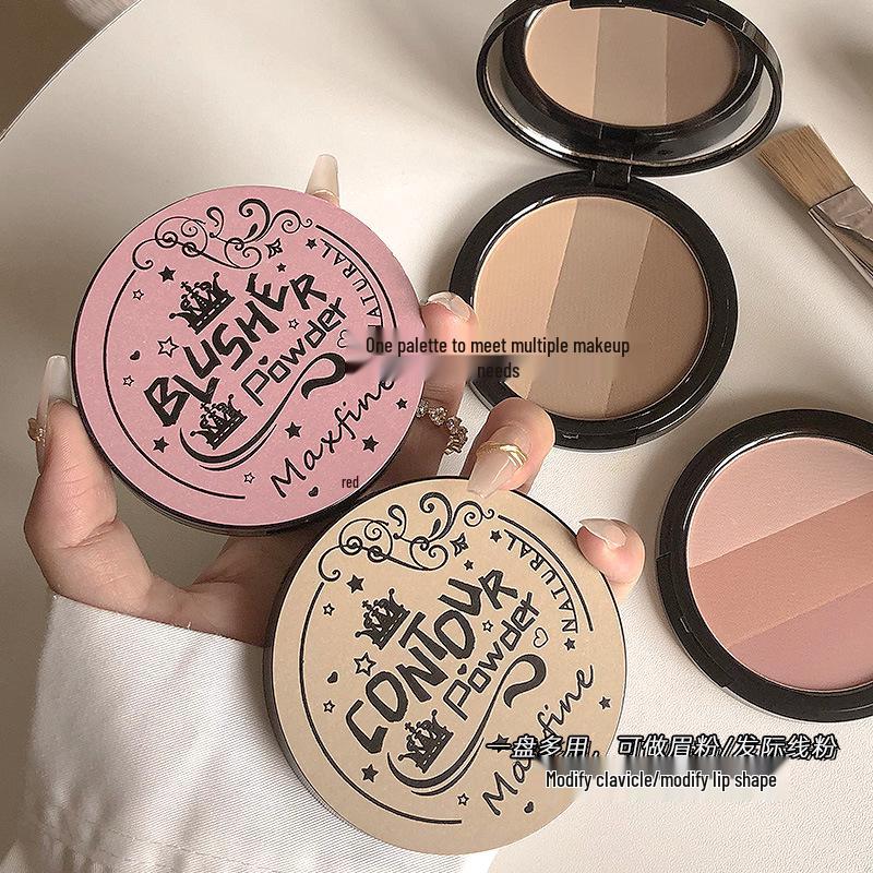 MAXFINE 3-Color 3D Contour Blush & Shadow – Beginner Friendly, Natural Soft Mist Finish, 9g