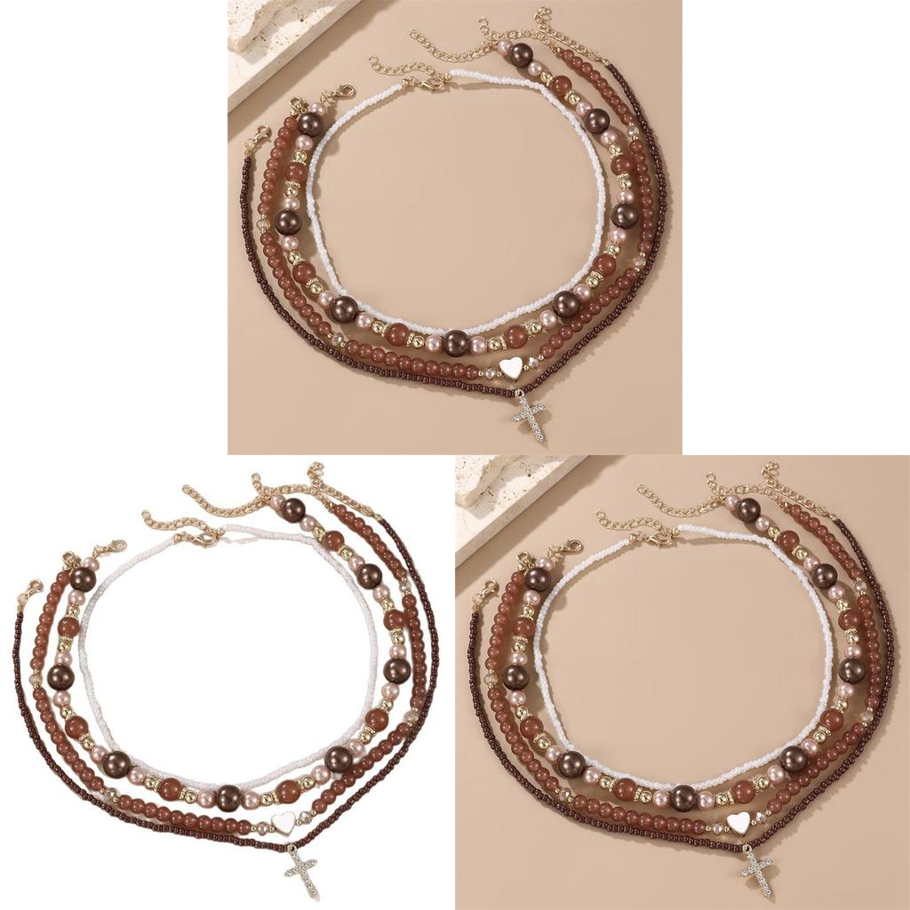 Punk Style Geometric Necklace With Heart Pendant And Pearl Layering For Womens Daily Wear