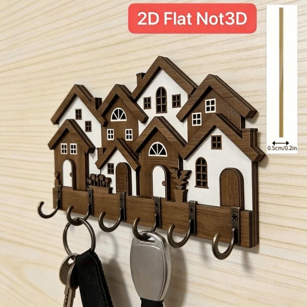 2D Flaches Haus Schlüsselanhänger Holz Dekorative Schlüsselaufhänger Geschenke Wand Schlüsselregal Heimwanddekoration