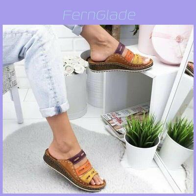 Elegant Summer Women Three-color Stitching Sandals With Open Toe Beach Wedges