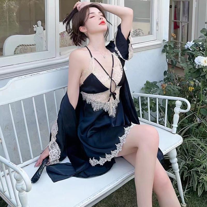 Summer new pure desire pajamas set women's suspenders shorts sweet loungewear three-piece set lace sexy thin