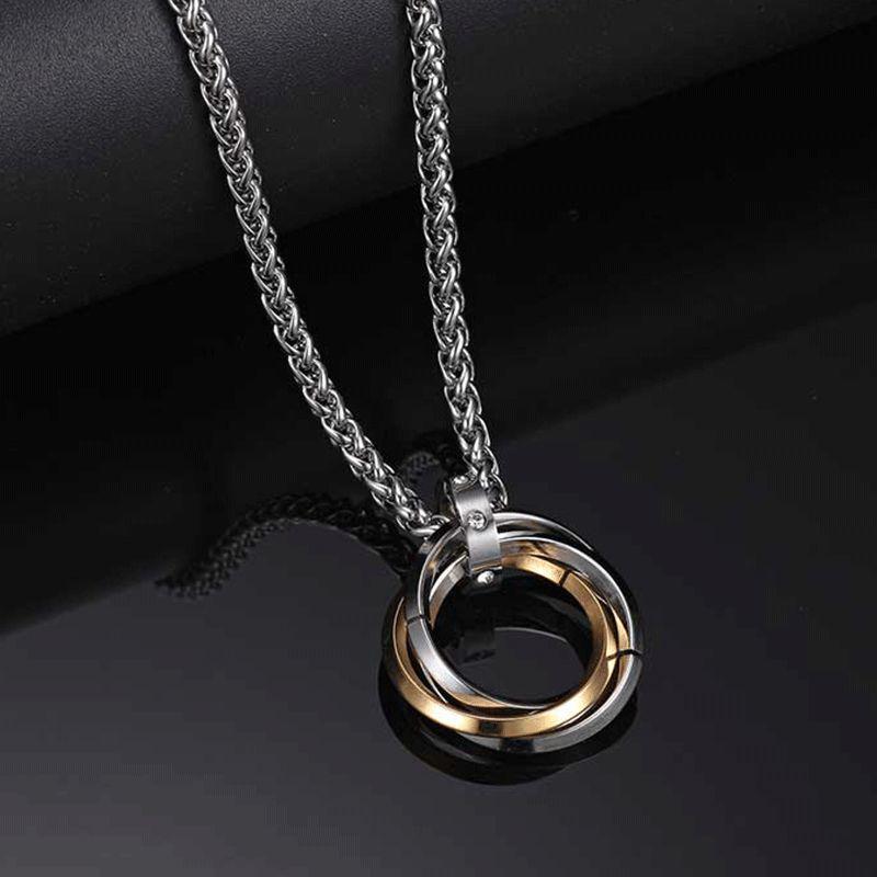 Stylish Titanium Steel Triple-Ring Pendant Necklace for Men and Women - Hip-Hop Inspired Sweater Chain Accessory