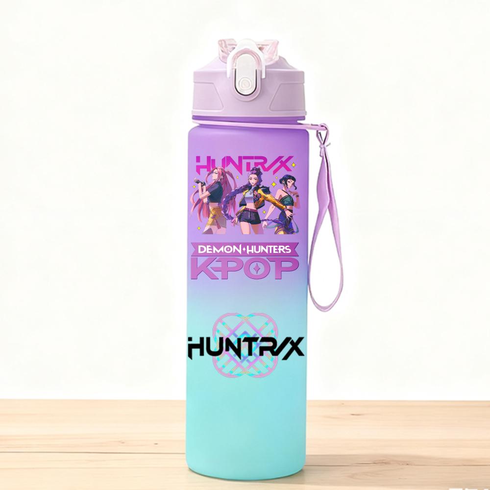 750ML KPop Demon Hunters Sport Water Bottle Adorable Cartoon Anime Plastic Cup Portable Cold Drink Box designed for Children Children