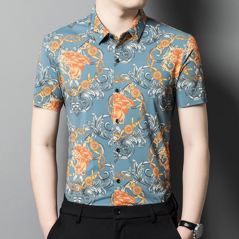 Summer New Shirt Men's Short Sleeve Flower Shirt Floral Chinese Style Thin Half Sleeve Men's Clothing