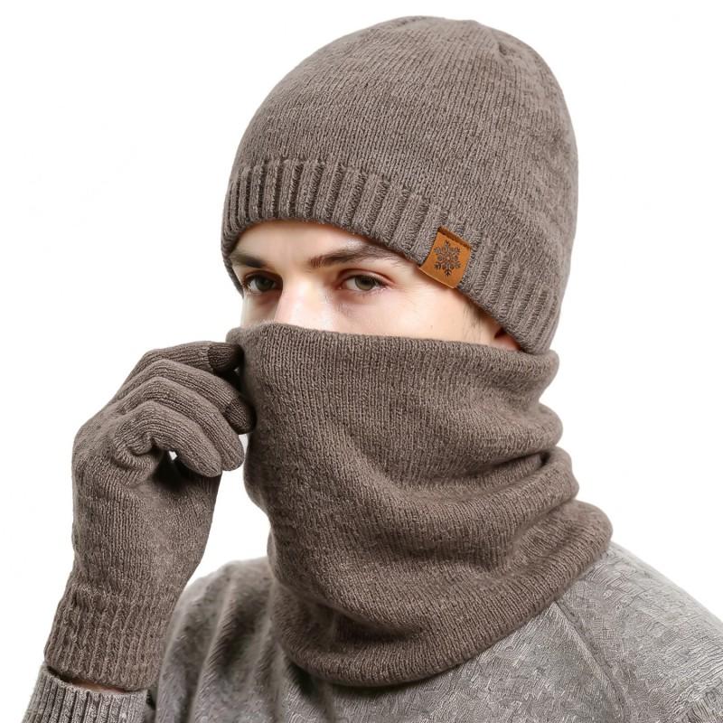 Winter Knit Hat Scarf Gloves Set Men Women Warm Thick Fleece-Lined Unisex Accessory Cold Weather