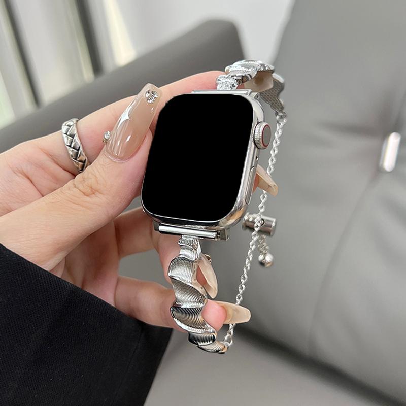 

Luxury Ribbon Bracelet Strap For Apple Watch 49MM 45 44 42MM 41 40 38MM Trendy Women Metal Bracelet For iwatch 9 8 7 6 5 4 3 SE 38mm серебряный