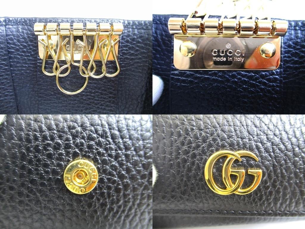 Authentic GUCCI Double G GG Black Leather Gold H/W 6 Pics Key Chain #b092  Open Box