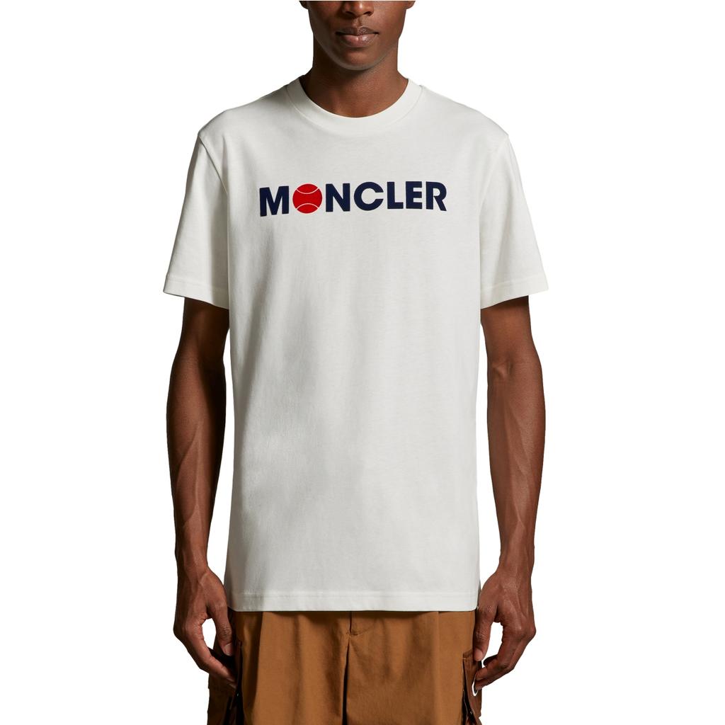 Moncler SS24 Flocked Tennis Logo Crew Neck Short Sleeve T-Shirt Unisex Tops White J10918C00008829HP034