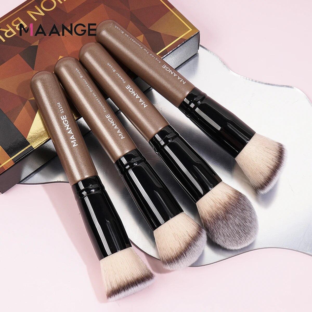 

MAANGE 4Pcs Makeup Brushes with Case Foundation Concealer Powder Makeup Brush Soft Dense Bristles Big Cosmetic Brushes Beauty золотой