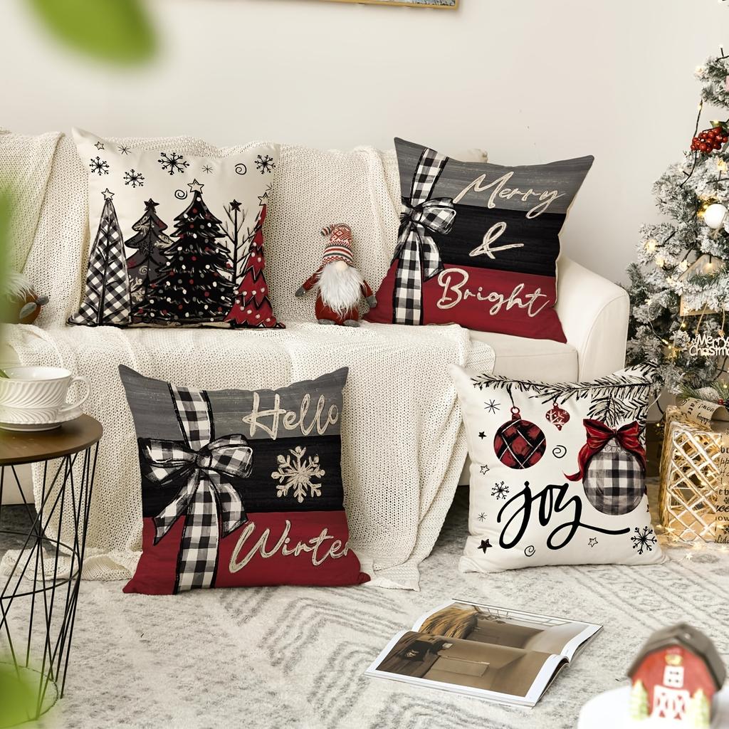 1Pc Christmas Throw Pillow Cases Soft Square Throw Pillow Covers Xmas Decorations For Living Room Bedroom Sofa Couch Bed