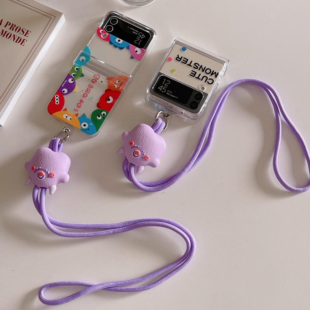 Japanese Korean Cartoon Monster Lanyard Case for Samsung Z Flip 3/4/5