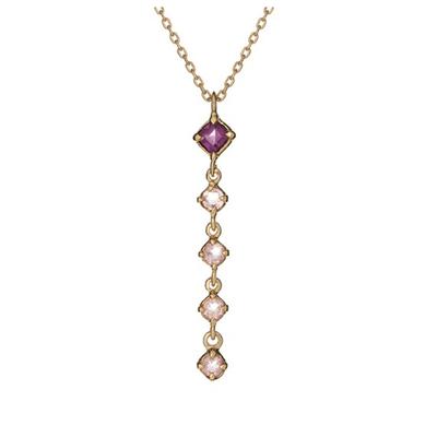 [R5633] - Artisan Silver Necklace 'Meghan' Amethyst Rose Quartz Gold - 30x4 Mm