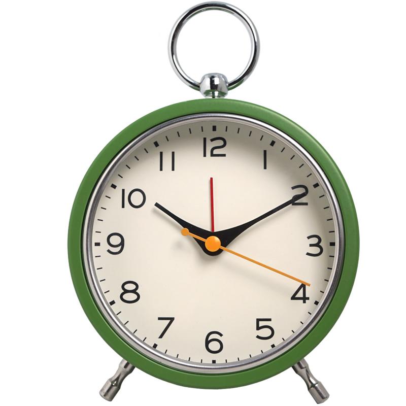 

Металлический будильник с функцией повтора сигнала в европейском стиле с простым подвесным кольцом, кварцевые настольные часы, креативные светящиеся студенческие стрелочные часы (сн зелёный